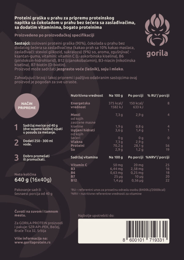 BILJNI PROTEIN 640g, čokolada - Image 2