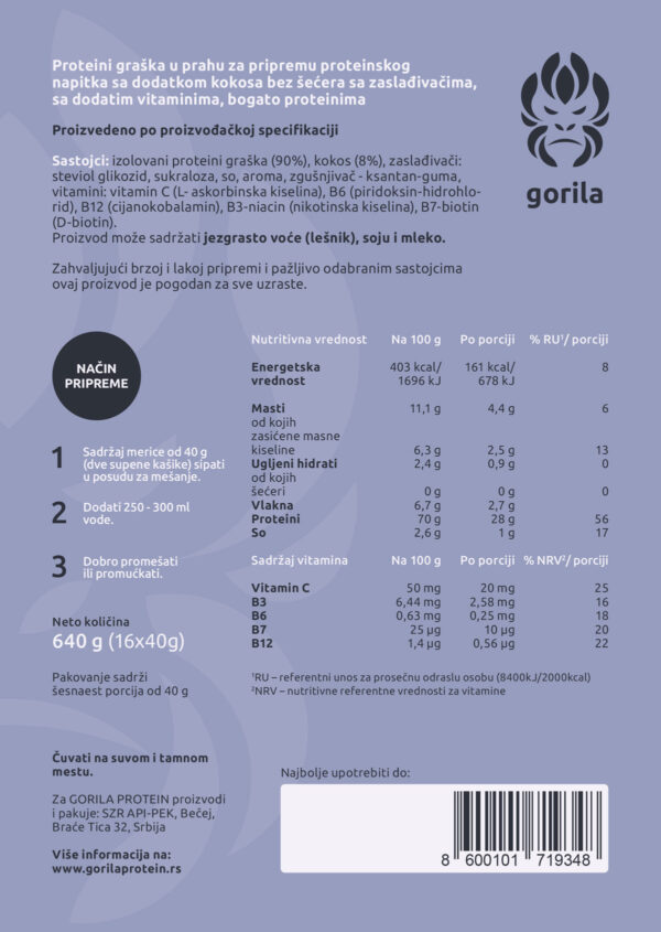 BILJNI PROTEIN 640g, kokos - Image 6
