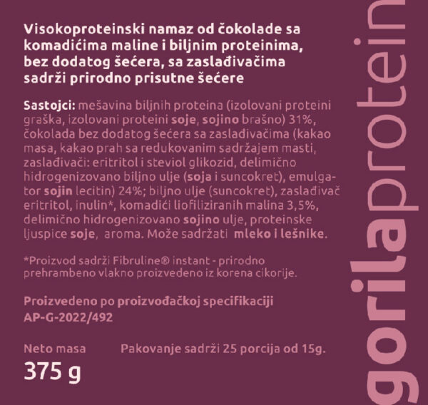 PROTEINSKI NAMAZ 375g, malina - Image 2